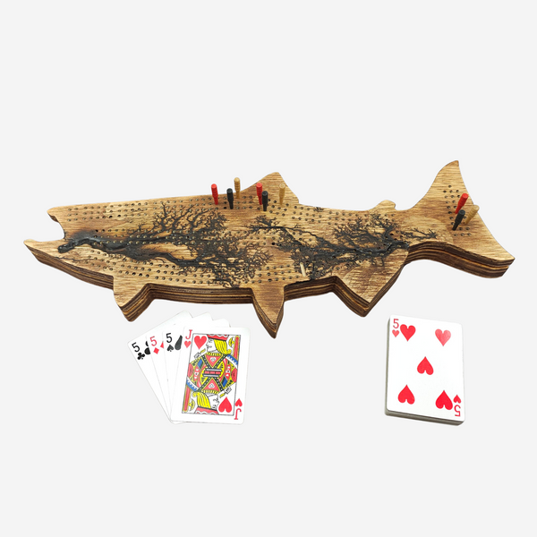 Deluxe Salmon Cribbage Board